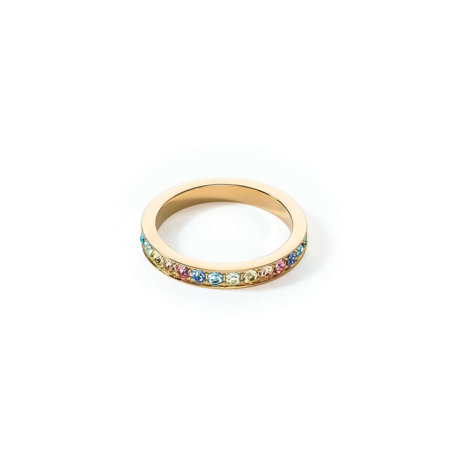 Anello in acciaio inossidabile e cristalli oro-multicolor pastello