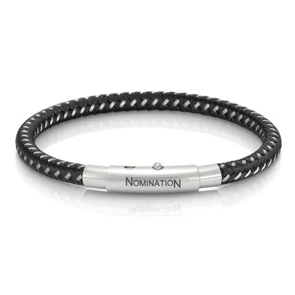 026430/001 Nomination Bracciale Uomo a Cavetto intrecciato in Acciaio e tessuto nero