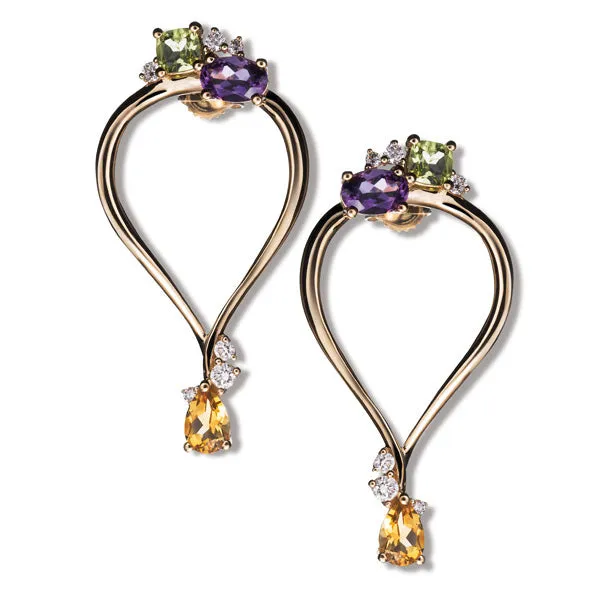 Alfieri & St John Orecchini Fantasia In Oro Con Diamanti, Peridoto, Ametiste e Citrini
