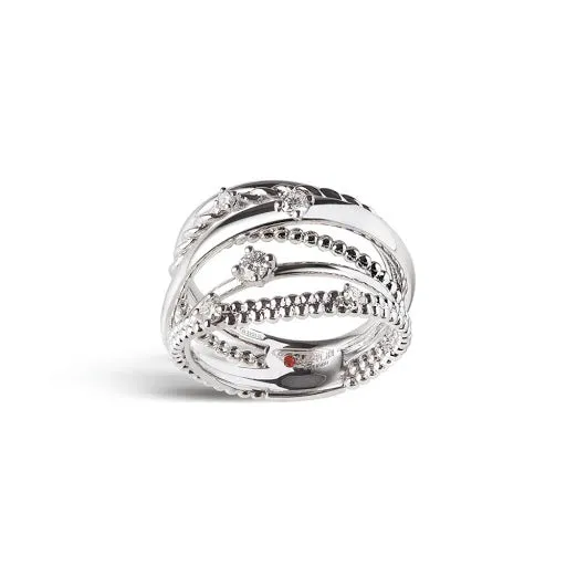 Alfieri & St John Anello Multifilo In Oro Bianco E Diamanti