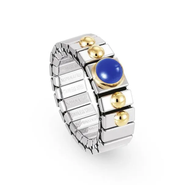 040101-009 Nomination Anello Estensibile Donna in Acciaio e Oro 18KT con Agata Celeste