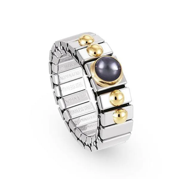 040101-014 Nomination Anello Estensibile Donna in Acciaio e Oro 18KT con Perla grigia