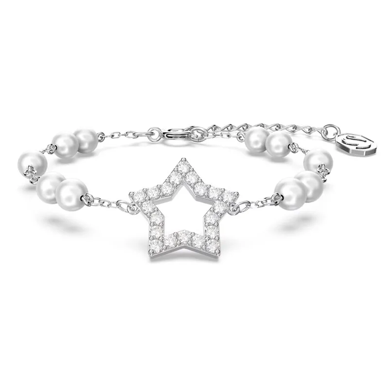 SWAROVSKI – BRACCIALE DONNA – Braccialetto Stella Crystal pearls, Stella, Bianco, Placcato rodio