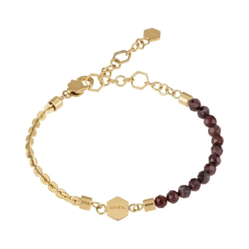 BREIL – BRACCIALE DONNA KALEIDO ACCIAIO IP GOLD E GRANATI ROSSI