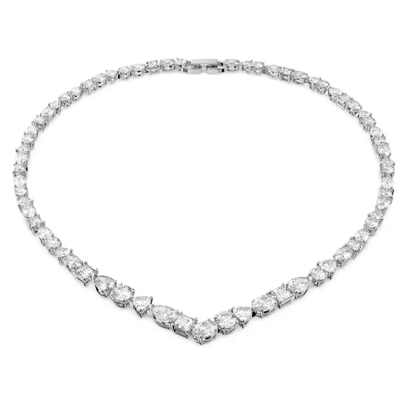 SWAROVSKI – COLLANA DONNA – Collana a V Tennis Deluxe Taglio misto, Bianco, Placcato rodio