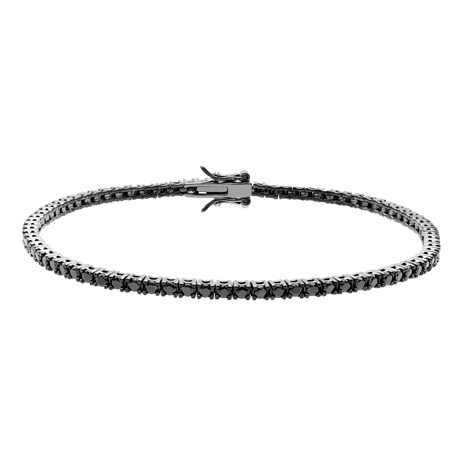 Tennis In Argento 925 Rutenio 21 cm con Zirconi Neri 2 mm