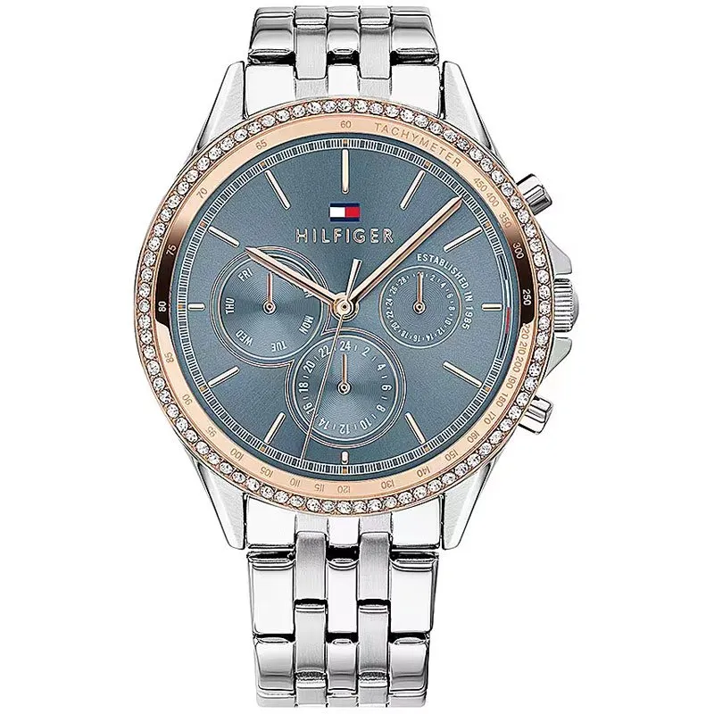 TOMMY HILFIGER – OROLOGIO DONNA – TOMMY HILFIGER FW20 UPD CRONOMETRO CASSA 38 MM IN ACCIAIO CON CRISTALLI DI COLORE ARGENTO E ORO ROSA E CINTURINO DI COLORE ARGENTO