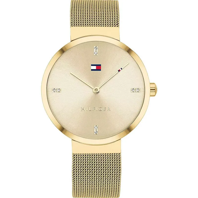 TOMMY HILFIGER – OROLOGIO DONNA – TOMMY HILFIGER LIBERTY CASSA ROTONDA 35MM DI COLORE ORO GIALLO IL QUADRANTE DI COLORE ORO GIALLO E CINTURINO MAGLIA MESH DI COLORE ORO GIALLO