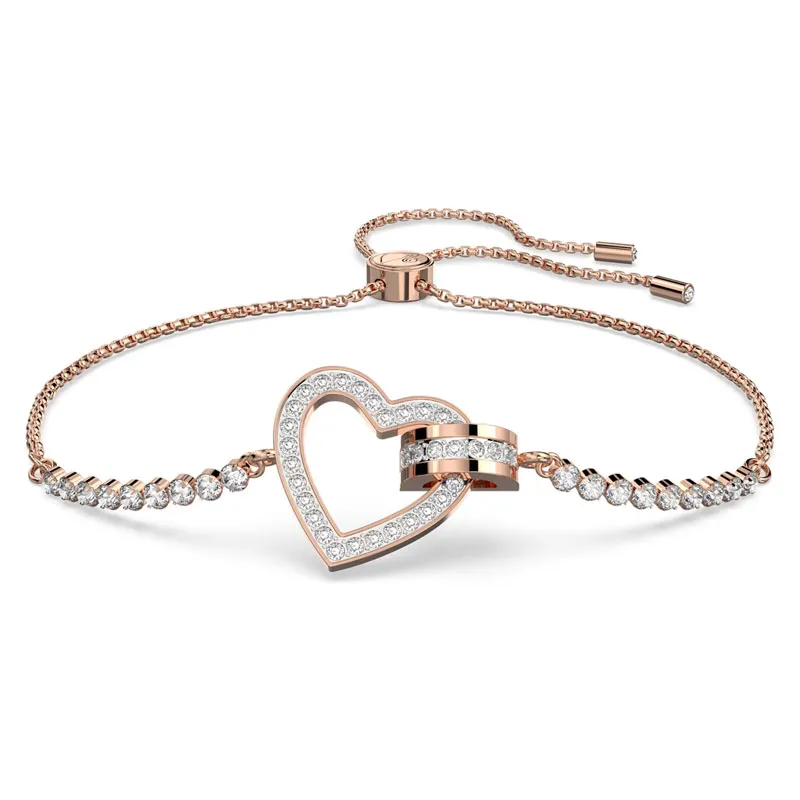 SWAROVSKI – BRACCIALE DONNA – Braccialetto Lovely Cuore, Bianco, Placcato color oro rosa