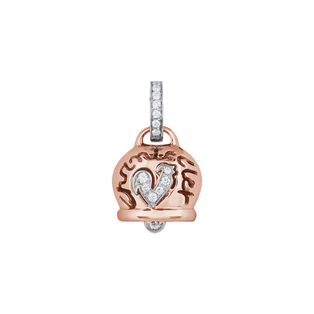 Chantecler Campanelle Ciondolo Medio In Oro Rosa, Diamanti E Gallo In Pavé Di Diamanti
