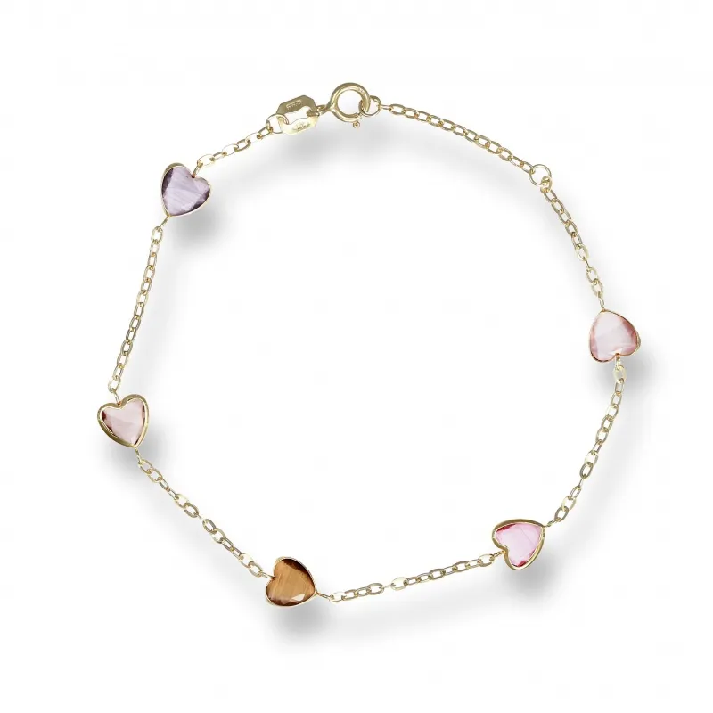 Bracciale Oro 375 con Cuori Colorati