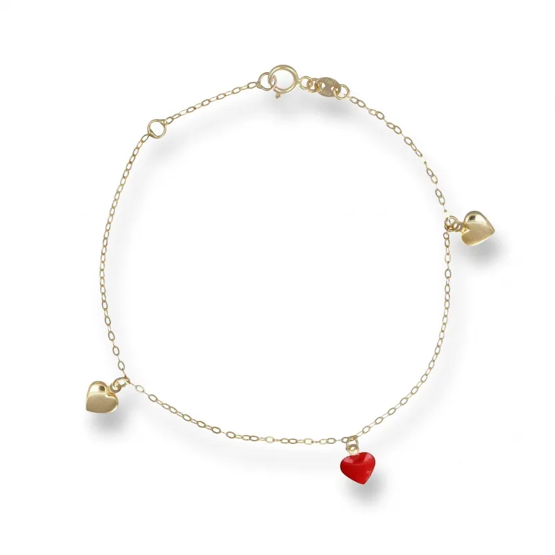 Bracciale Oro 375 Charms Piccoli Cuori Smaltati