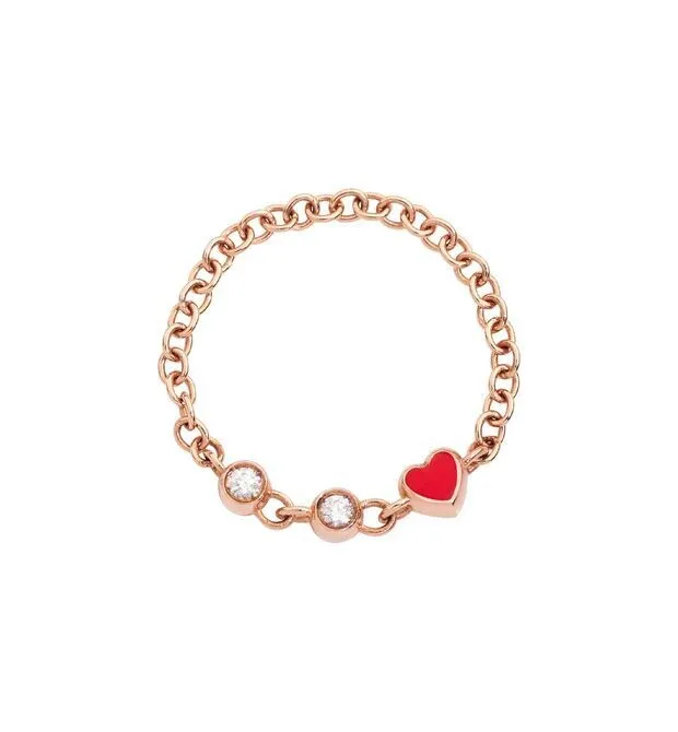 ANELLO DODO MESSAGGIO A CATENA ORO ROSA 9KT, DIAMANTI E SMALTO ROSSO