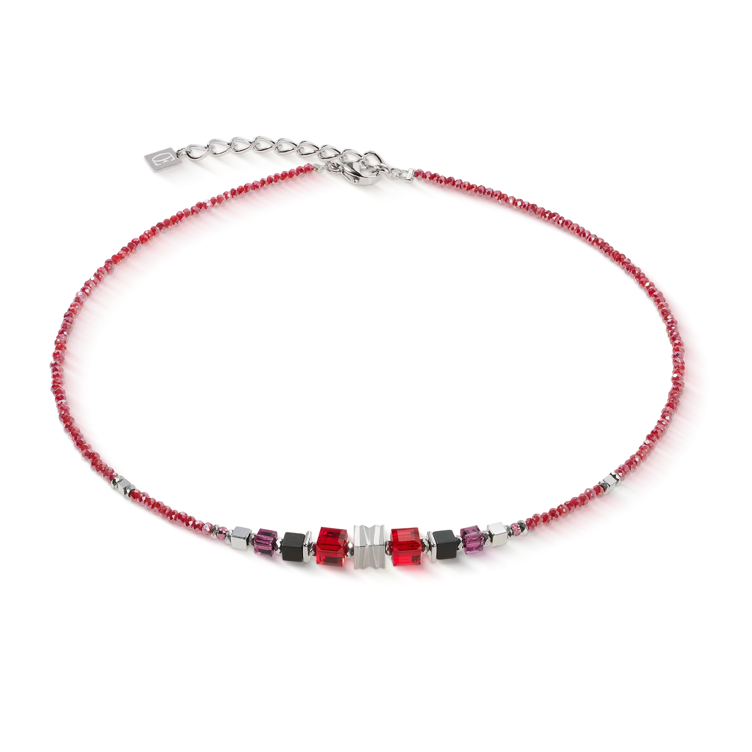 Collana Wave Cube Flow argento-rosso