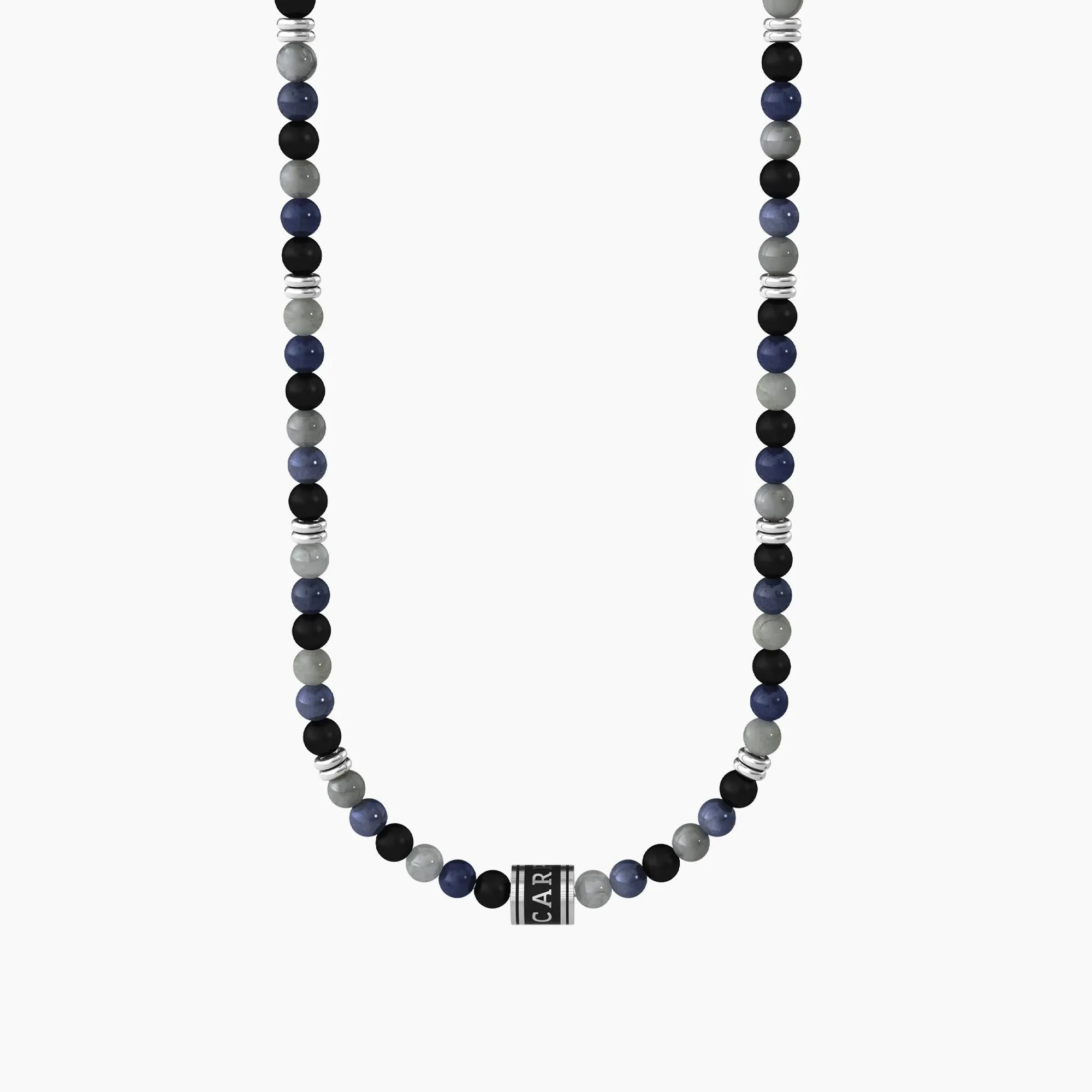 Collana carpe diem con agata nera, grigia e charm "CARPE DIEM"