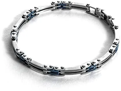 4US Gioielli 4UBR1715 Bracciale da Uomo in Acciaio e Ceramica Blu