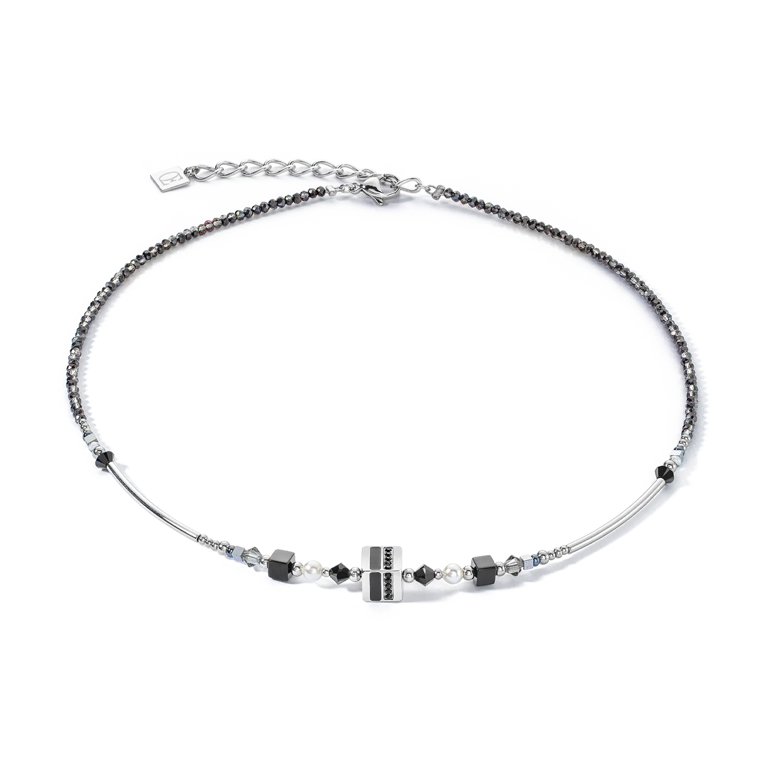 Collana Square Stripes argento-nero