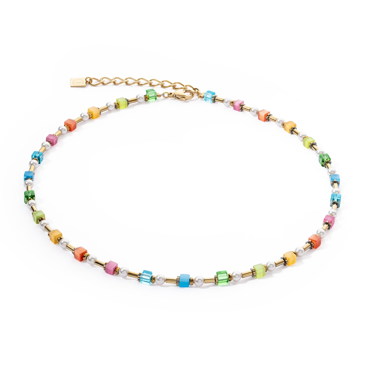 Collana Mini Cubes e Pearls Mix oro-arcobaleno