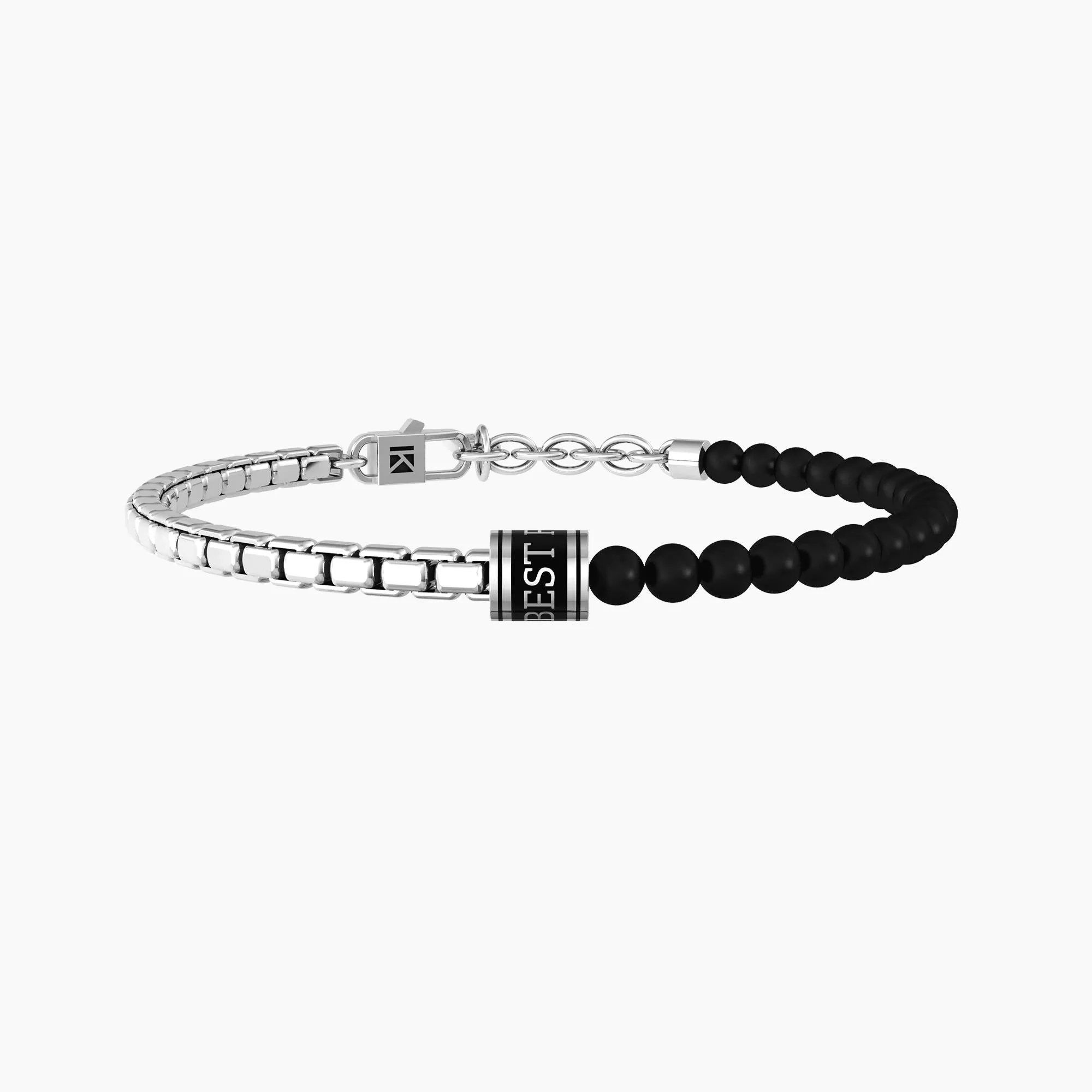 Bracciale amicizia uomo con catena e agata nera "Best Friends"