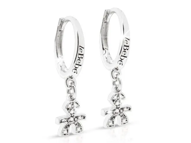 Orecchino pendente linea Briciole bimbo in oro bianco