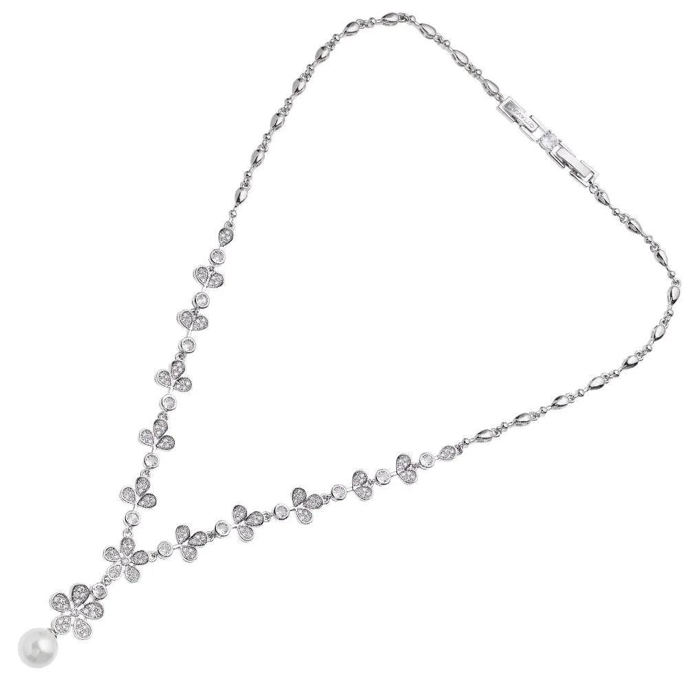 Collana rodiata con cubic zirconia e perla di Ottaviani Bijoux 500965c