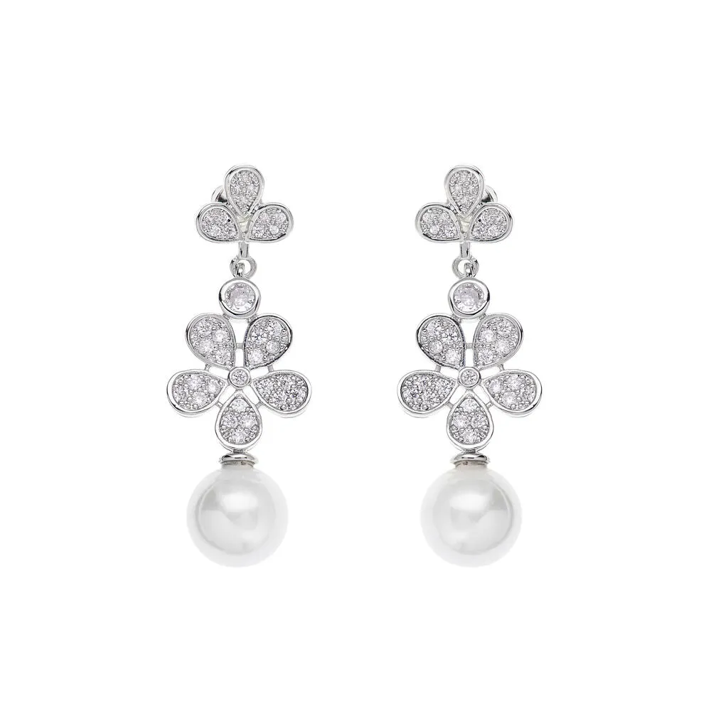 Orecchini rodiati con cubic zirconia e perla di Ottaviani Bijoux 500965o