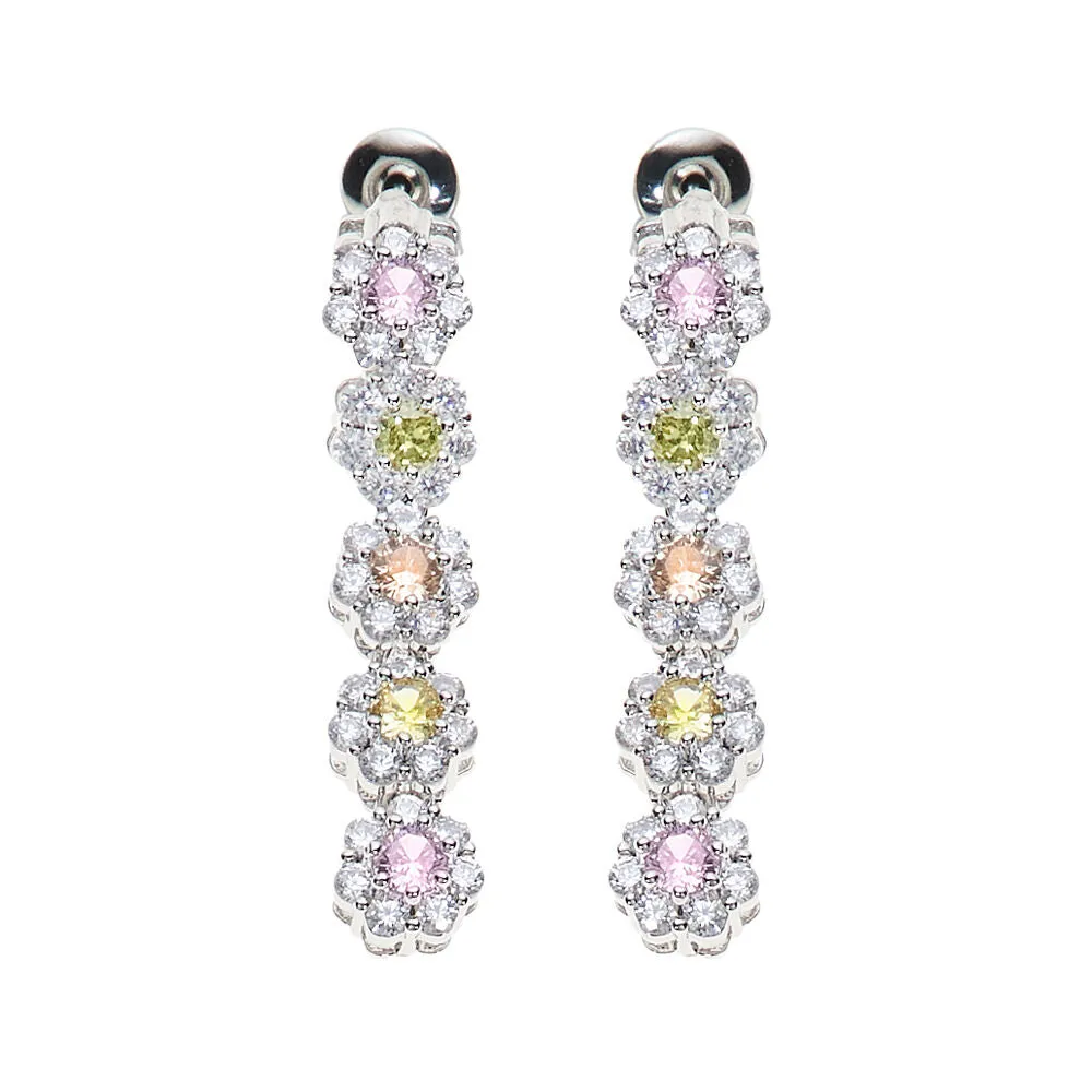 Orecchini pendenti rodiati a margherite di cubic zirconia multicolor di Ottaviani Bijoux 501116o