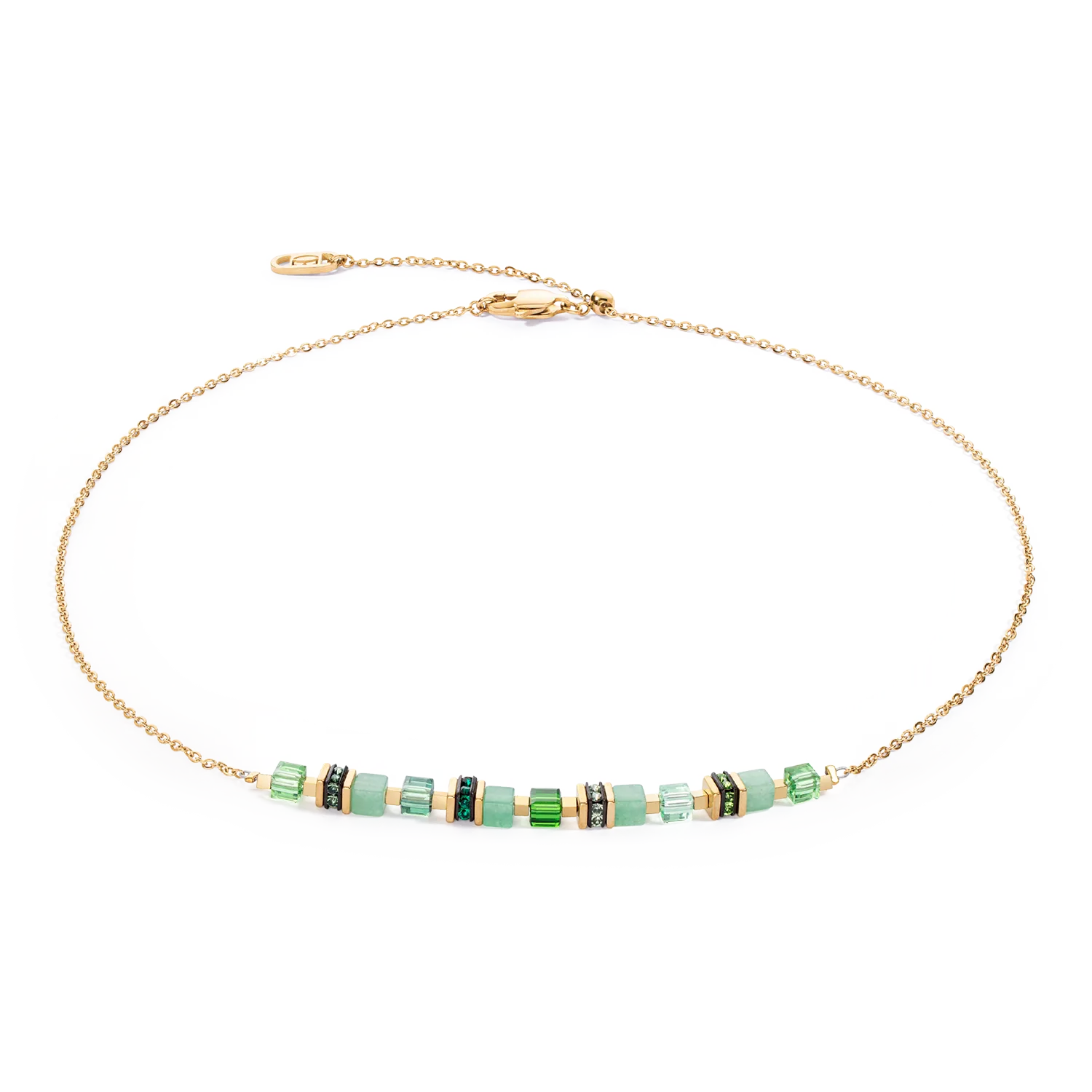 Collana Mini Cubes e Chain oro-verde