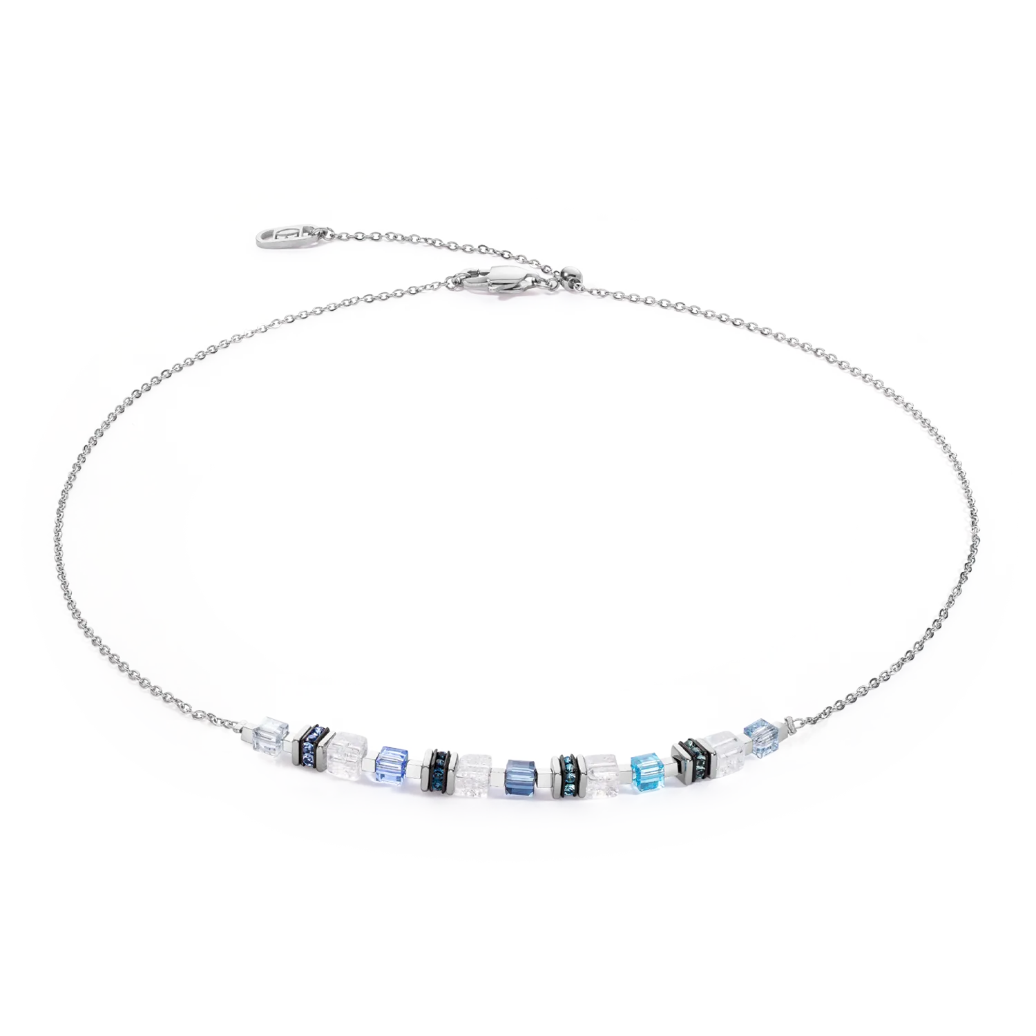 Collana Mini Cubes e Chain argento-blu