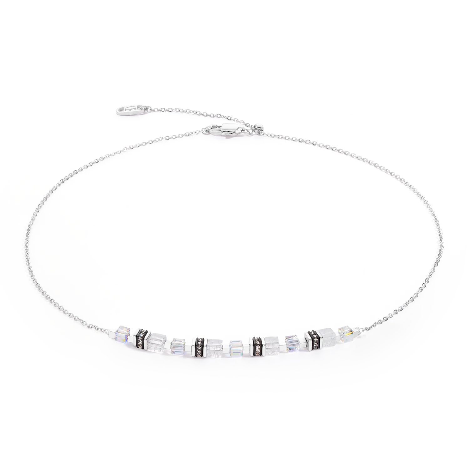 Collana Mini Cubes e Chain argento-bianco