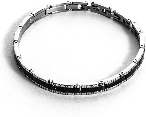 4US Gioielli 4UBR1711 Bracciale da Uomo in Acciaio Satinato e Placcature Nere