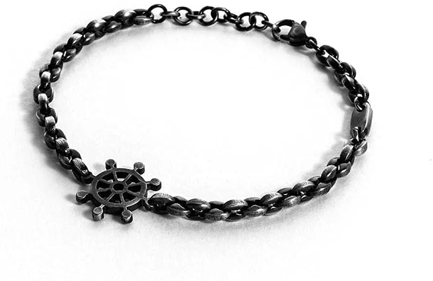 4US Gioielli 4UBR1722 Bracciale da Uomo con Timone in Acciaio Brunito