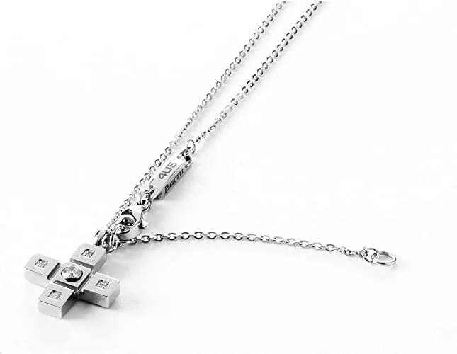 4US Gioielli 4UCL0863 Collana da Uomo con Croce in Acciaio e Zirconi