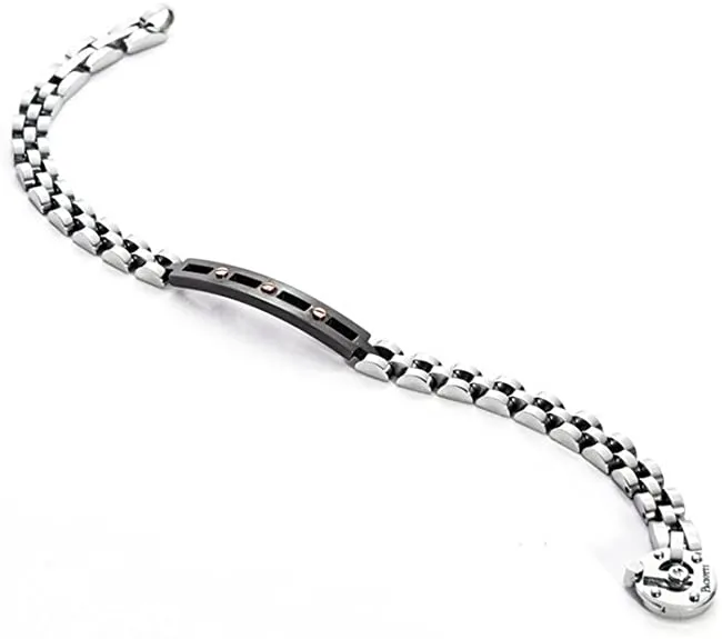 4US Gioielli 4UBR1421 Bracciale da Uomo con Targhetta in Acciaio CURVED BRICKS Nero