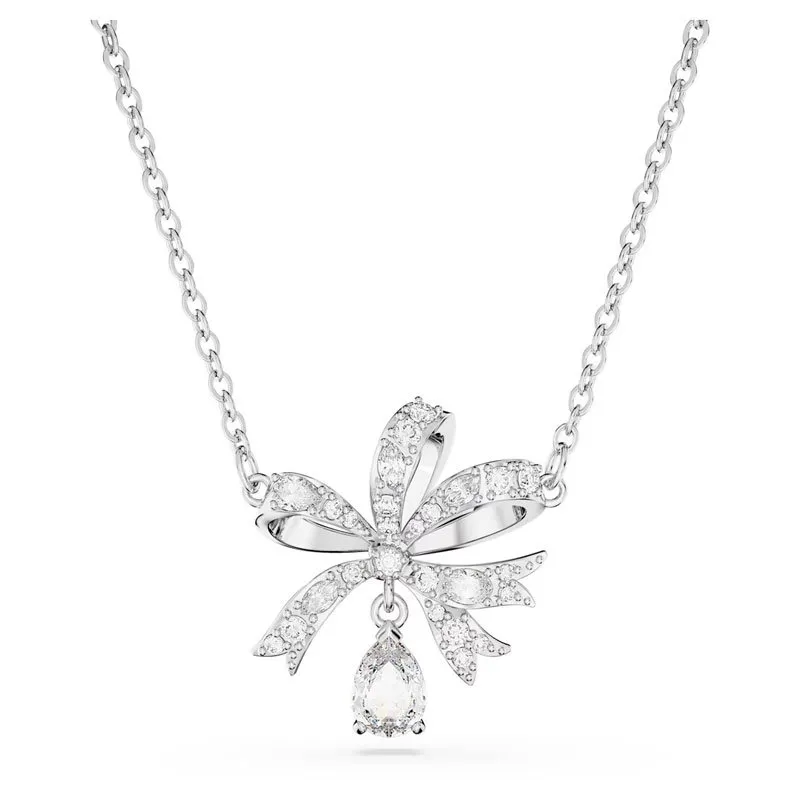 SWAROVSKI – COLLANA DONNA – Collana Volta Fiocco, Piccola, Bianca, Placcato rodio