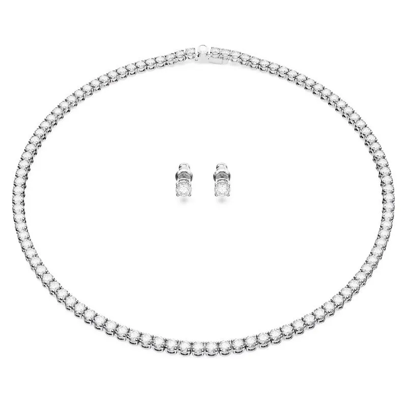 SWAROVSKI – SET DONNA – Set Matrix Tennis Taglio tondo, Bianco, Placcato rodio