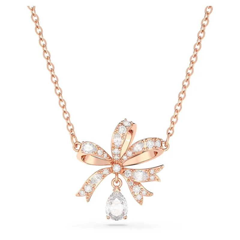 SWAROVSKI – COLLANA DONNA – Collana Volta Fiocco, Piccola, Bianca, Placcato color oro rosa