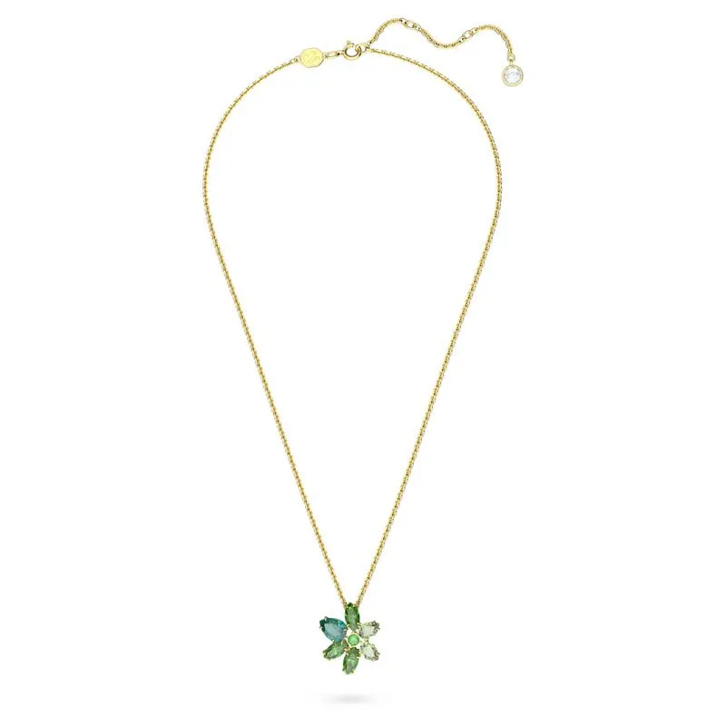 SWAROVSKI – COLLANA DONNA – Pendente Gema Taglio misto, Fiore, Verde, Placcato color oro