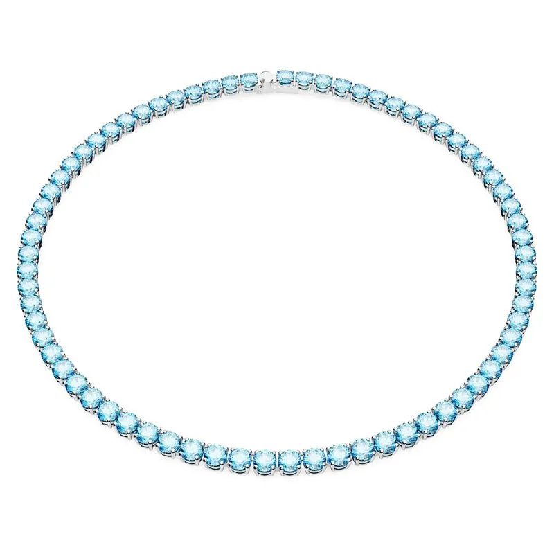 SWAROVSKI – COLLANA DONNA – Collana Matrix Tennis Taglio tondo, Media, Blu, Placcato rodio