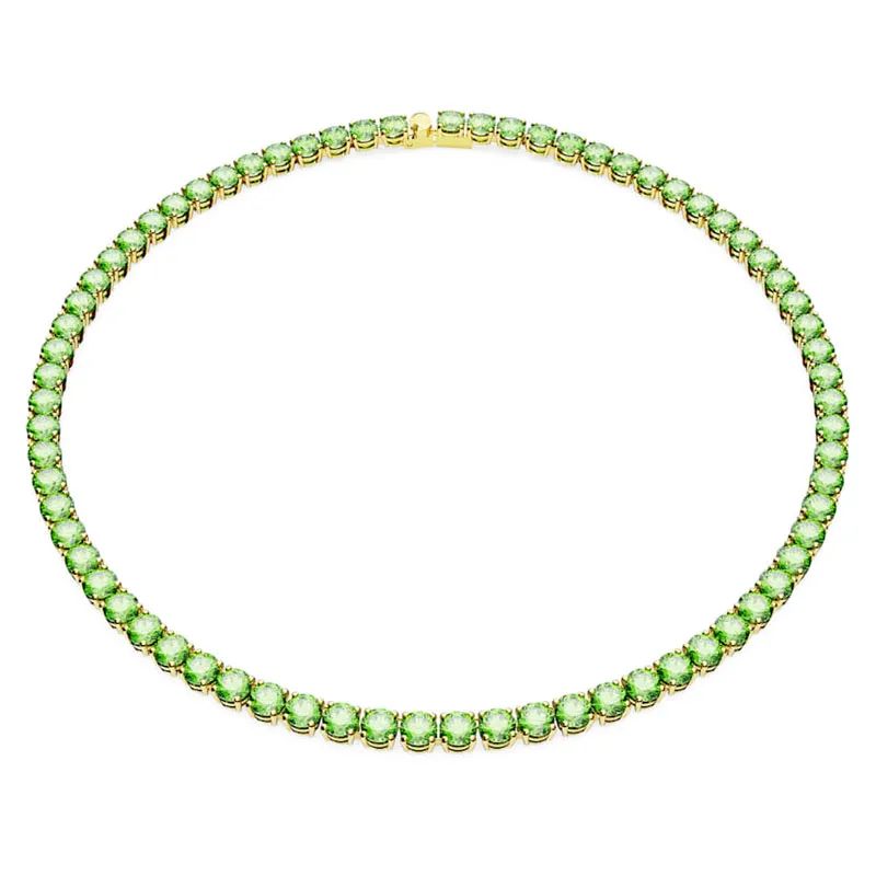 SWAROVSKI – COLLANA DONNA – Collana Matrix Tennis Taglio tondo, Media, Verde, Placcato color oro