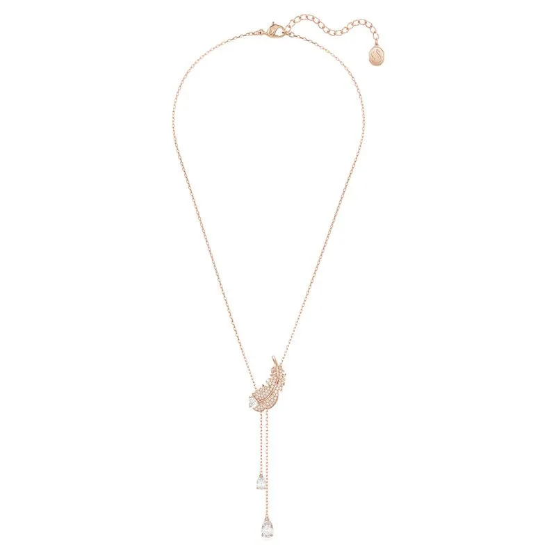 SWAROVSKI – COLLANA DONNA – Pendente a Y Nice Piuma, Bianco, Placcato color oro rosa