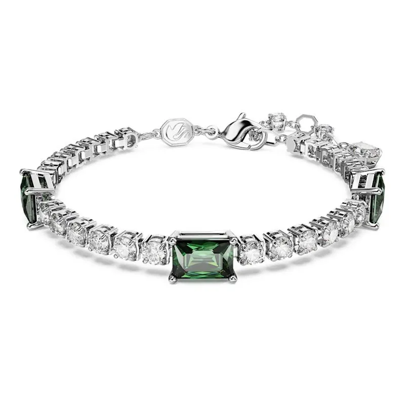 SWAROVSKI – BRACCIALE DONNA – Braccialetto Matrix Tennis Taglio misto, Verde, Placcato rodio