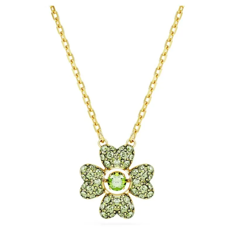 SWAROVSKI – COLLANA DONNA – Pendente Idyllia Quadrifoglio, Verde, Placcato color oro