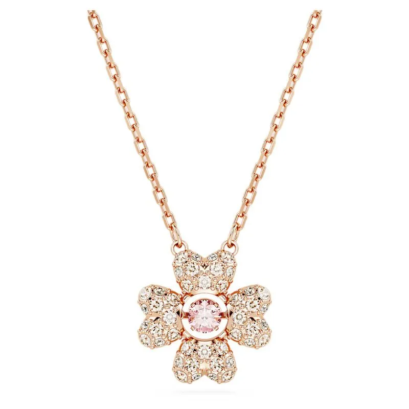 SWAROVSKI – COLLANA DONNA – Pendente Idyllia Quadrifoglio, Bianco, Placcato color oro rosa