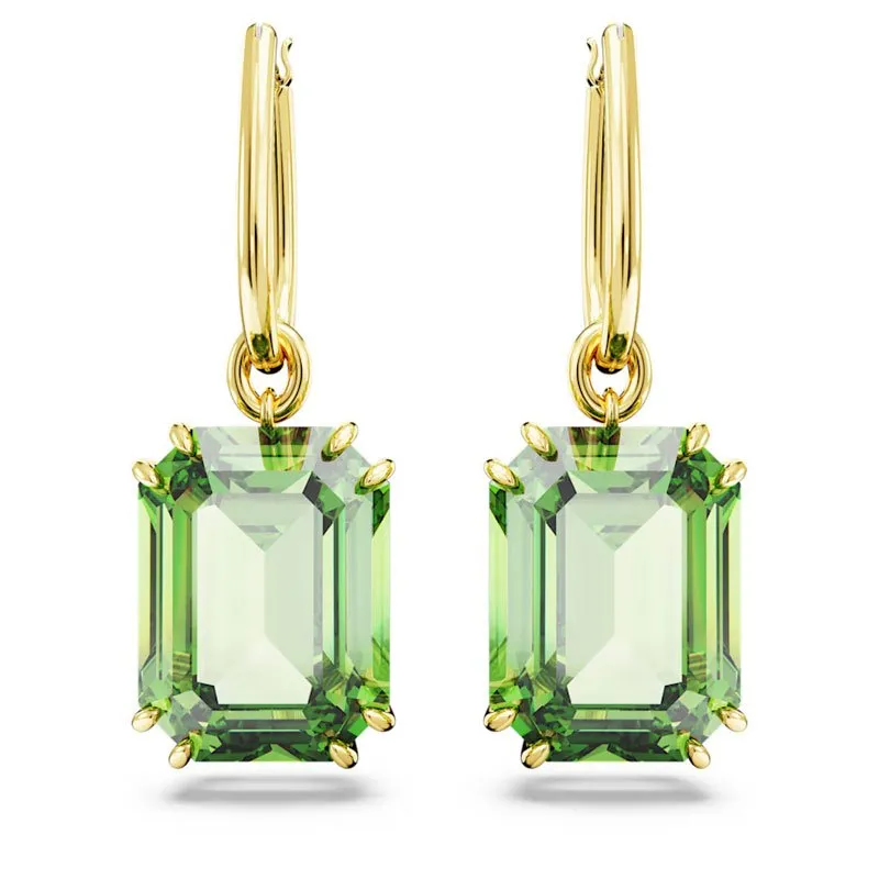SWAROVSKI – ORECCHINI DONNA – Orecchini pendenti Millenia Taglio ottagonale, Verdi, Placcato color oro