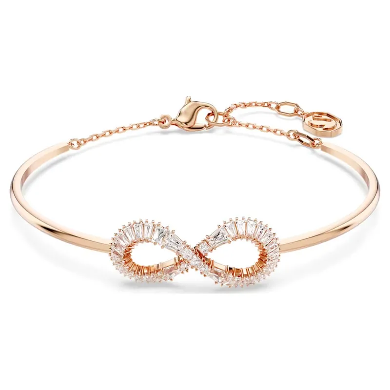 SWAROVSKI – BRACCIALE DONNA – Bracciale rigido Hyperbola Infinito, Bianco, Placcato color oro rosa