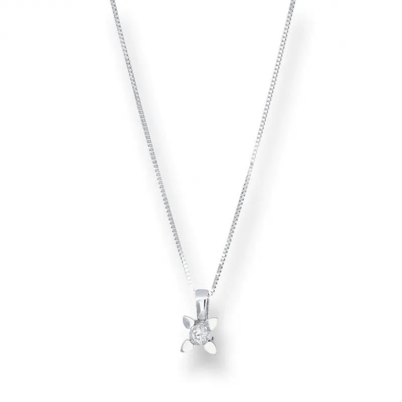 Collier Oro 375 Punto Luce Petali ct 0.05