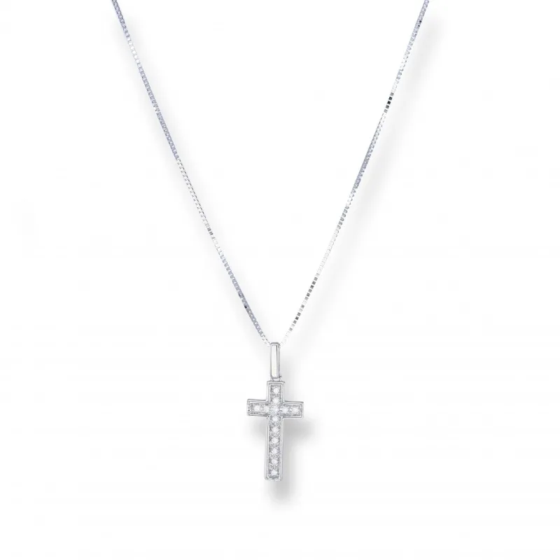 Collier Oro 375 Croce Pave' ct 0.06