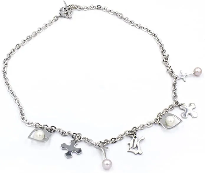 KRIS Collana Donna in Acciaio con Perle d'acqua dolce e charm