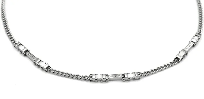 4US Gioielli 4UCL0452 Collana da Uomo in Acciaio, Ceramica Bianca e Zirconi